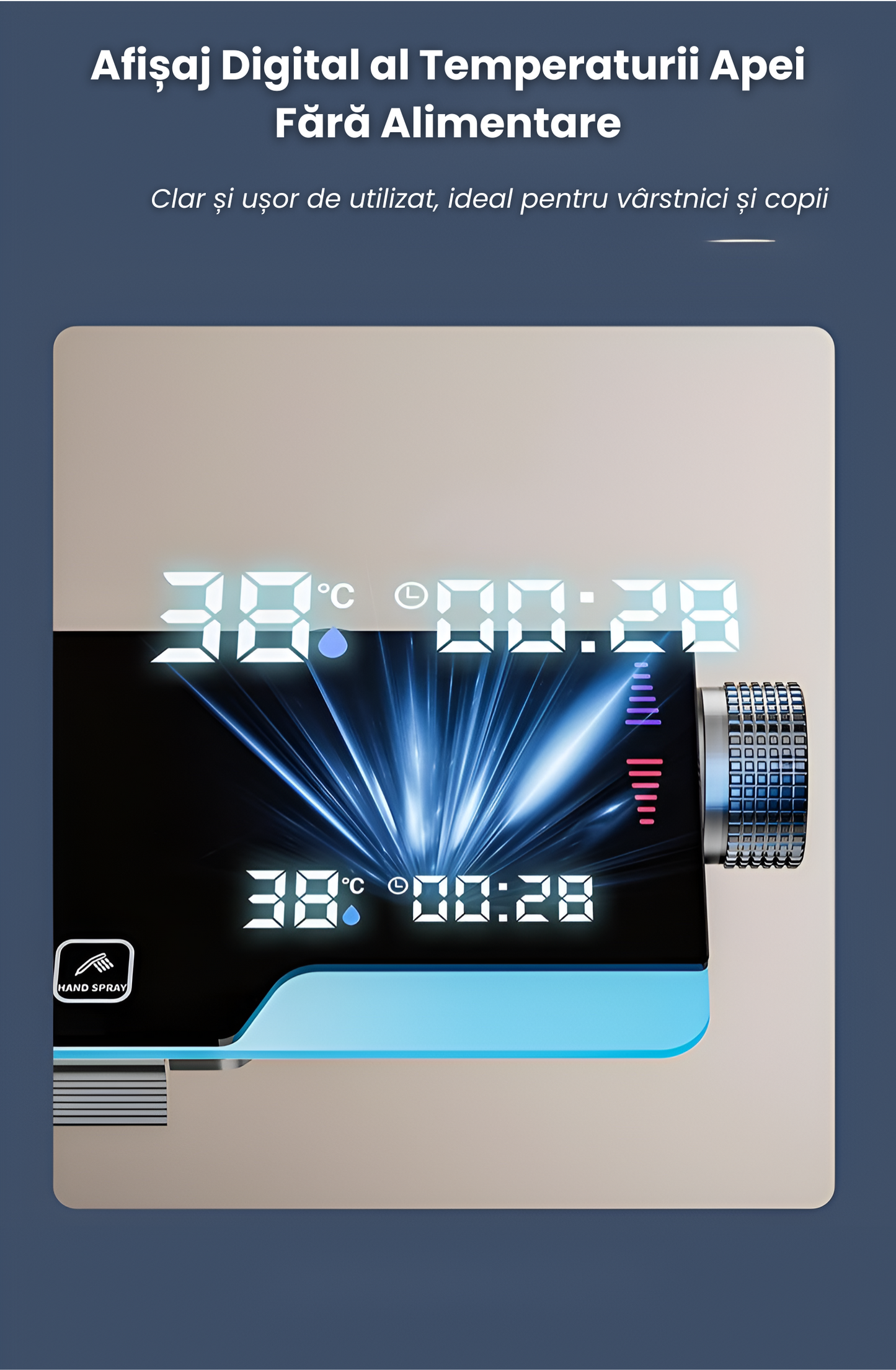Coloana De Dus, Afisaj Temperatura Digital, Lumini LED,Fara Conectare La Curent Electric, Negru-Gri