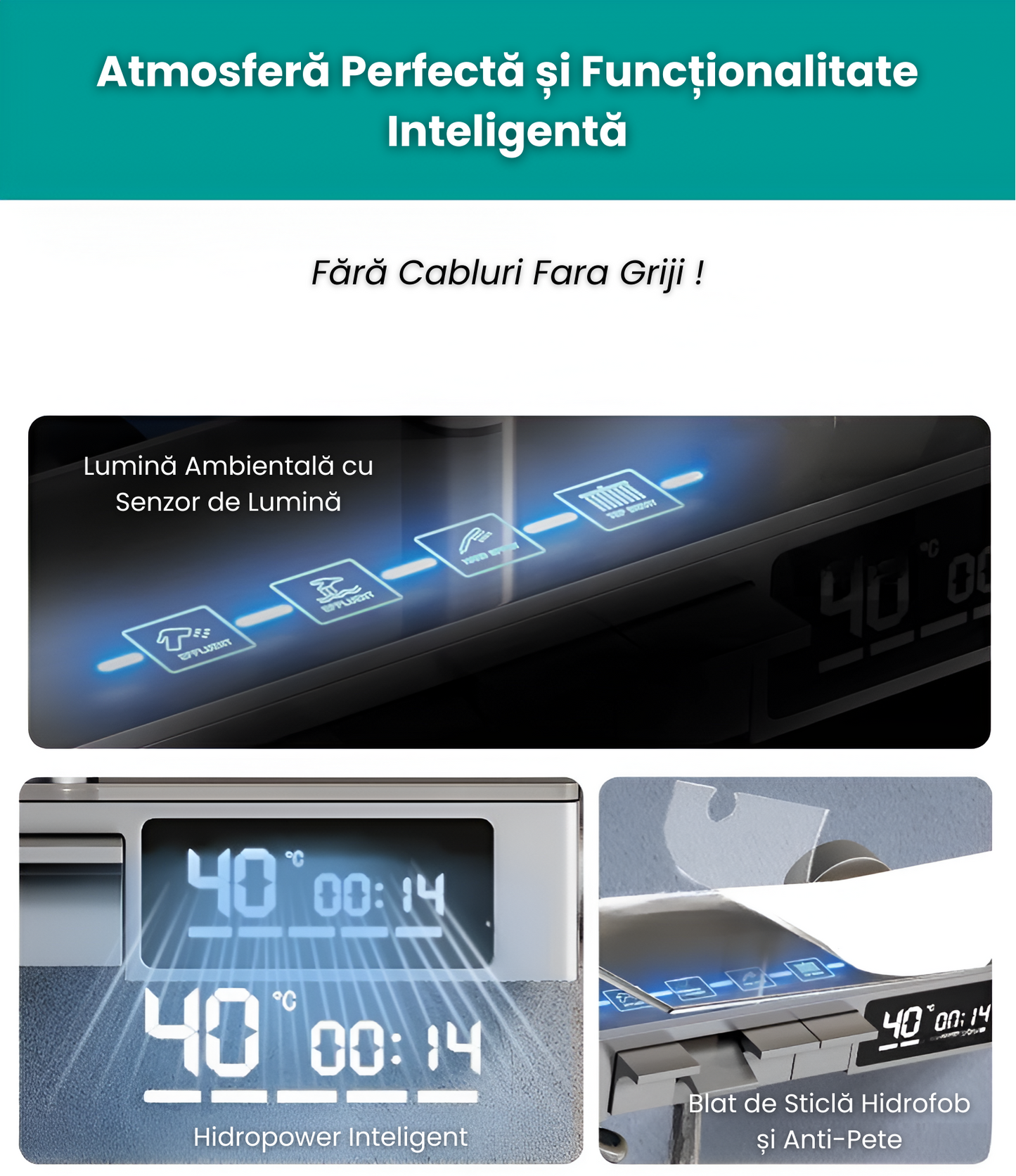 Coloana De Dus, Afisaj Temperatura Digital, Lumini LED, Gri