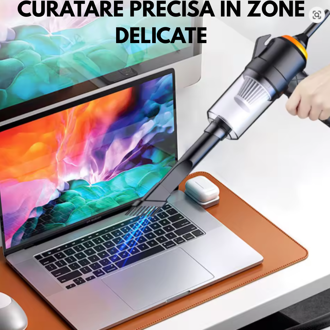 Aspirator Portabil Laptop Tastatura Cu Filtru HEPA, Putere 120W, Accesorii Multiple, Silentios, Compact, Curatare Precisă In Spatii Inguste, Negru – Smart Gadgets C&A