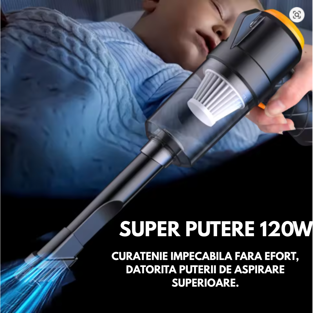Aspirator Portabil Laptop Tastatura Cu Filtru HEPA, Putere 120W, Accesorii Multiple, Silentios, Compact, Curatare Precisă In Spatii Inguste, Negru – Smart Gadgets C&A