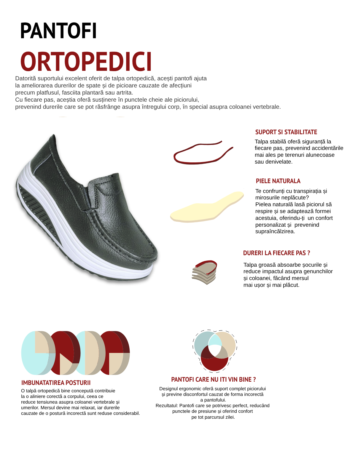 Pantofi Ortopedici Casual din Piele Naturala Neagra pentru Femei