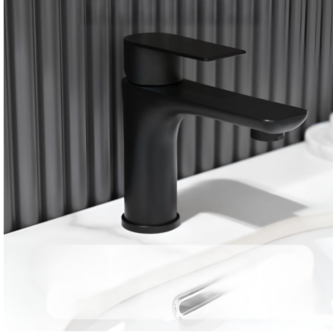Baterie Lavoar Negru Mat, Control Dual Debit si Temperatura, Racoarde Incluse, Durabilitate Premium,17cm