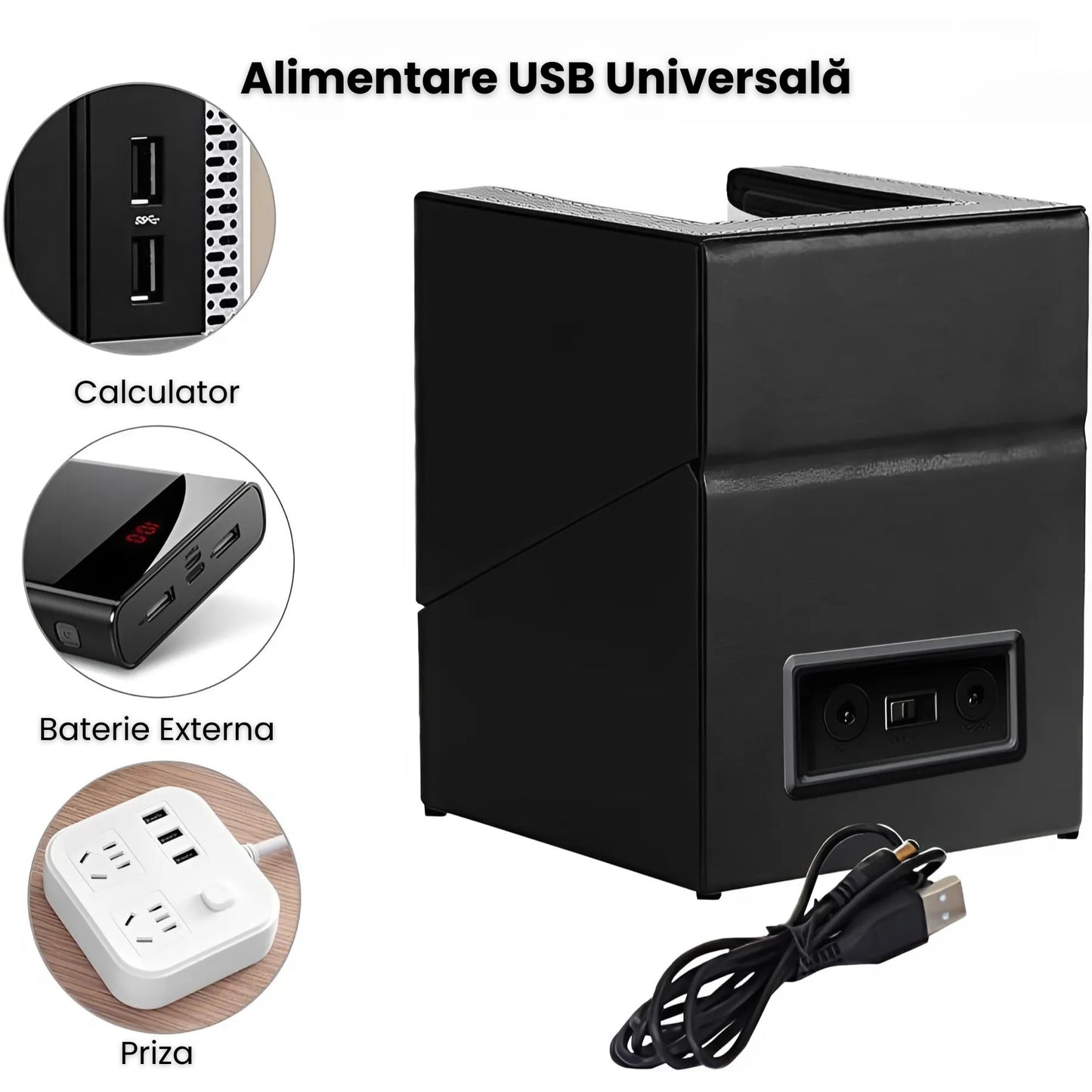 Cutie Rotativa Automata Pentru Ceas, Afisaj Premium, Doua Sloturi, Alimentare Dubla,Negru Mat Simplist