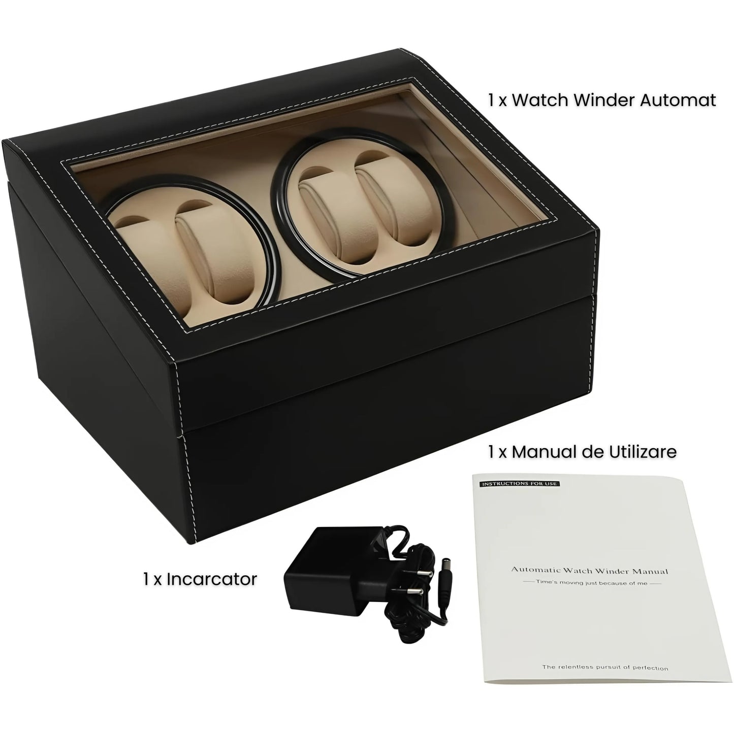 Cutie Depozitare Ceasuri Rotativa Automata, Depozitare pentru 10 ceasuri, Afisaj Premium,Crem