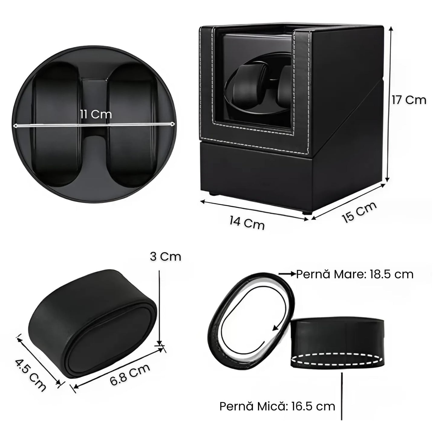 Cutie Rotativa Automata Pentru Ceas, Afisaj Premium, Doua Sloturi, Alimentare Dubla,Negru Mat Simplist