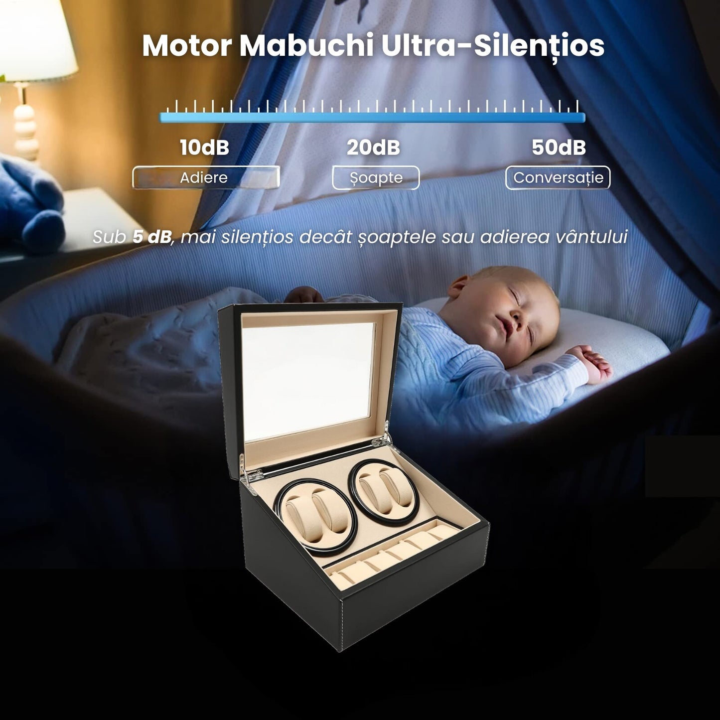 Cutie Depozitare Ceasuri Rotativa Automata, Depozitare pentru 10 ceasuri, Afisaj Premium,Crem