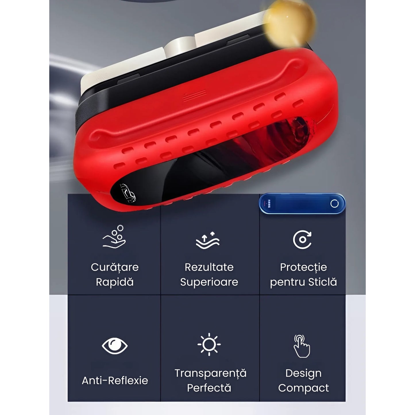 Perie Curatare Geamuri Si Parbriz Auto Cu Rezervor Detergent Si Rezerva Ulei Inclusa, Degresare Ulei Si Murdarie, Anti-Reflexie,Utilizare Interior Exterior
