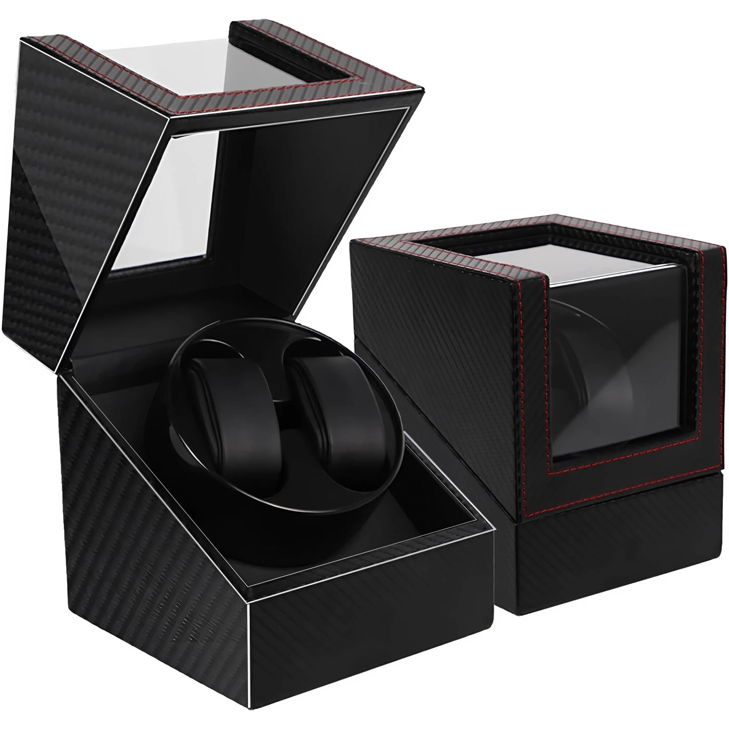 Cutie Rotativa Automata Pentru Ceas, Afisaj Premium, Doua Sloturi, Alimentare Dubla,Negru Cu Insertii Rosii