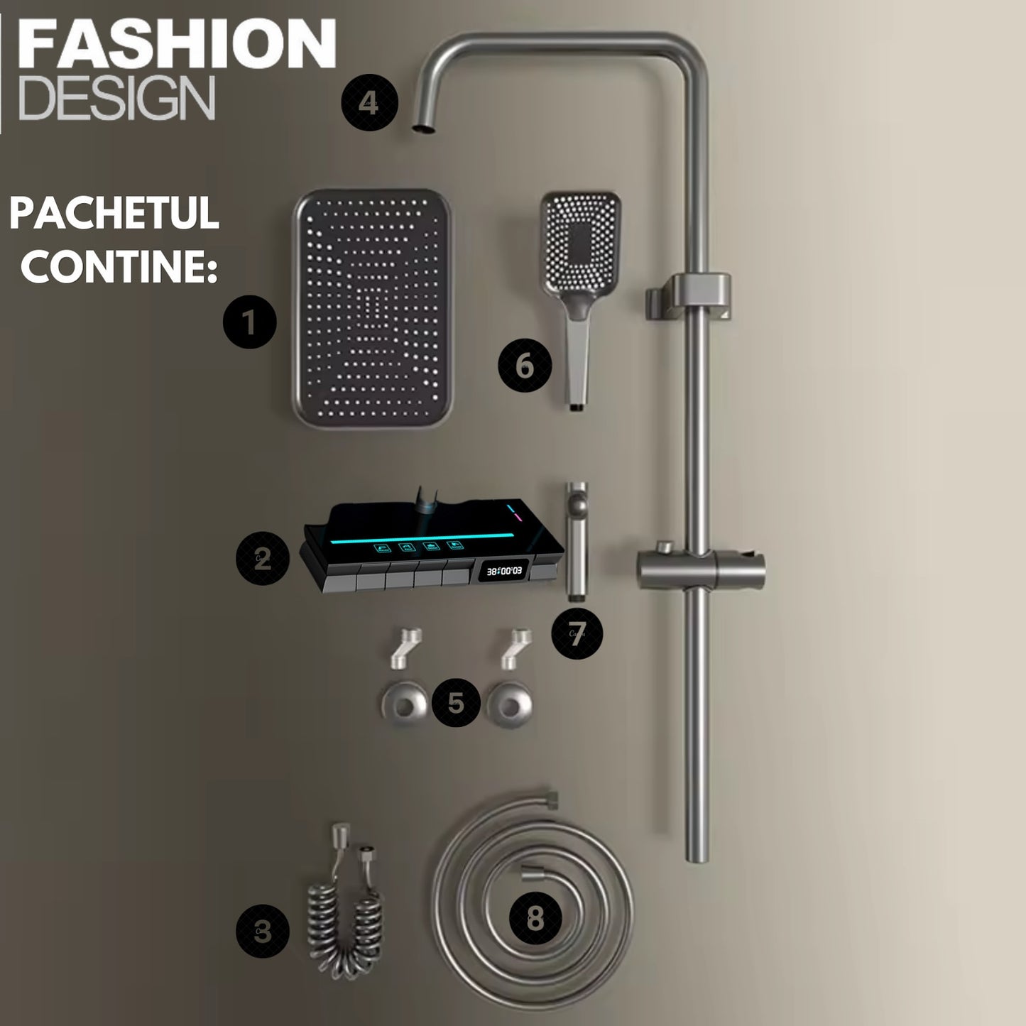 Coloana De Dus Completa, Afisaj Temperatura Digital, Lumini LED