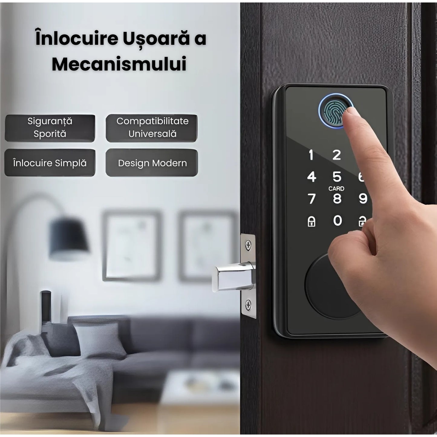 Clanta Inteligenta Neagra Cu Amprenta, Cod PIN, RFID, Chei Si Carduri De Acces