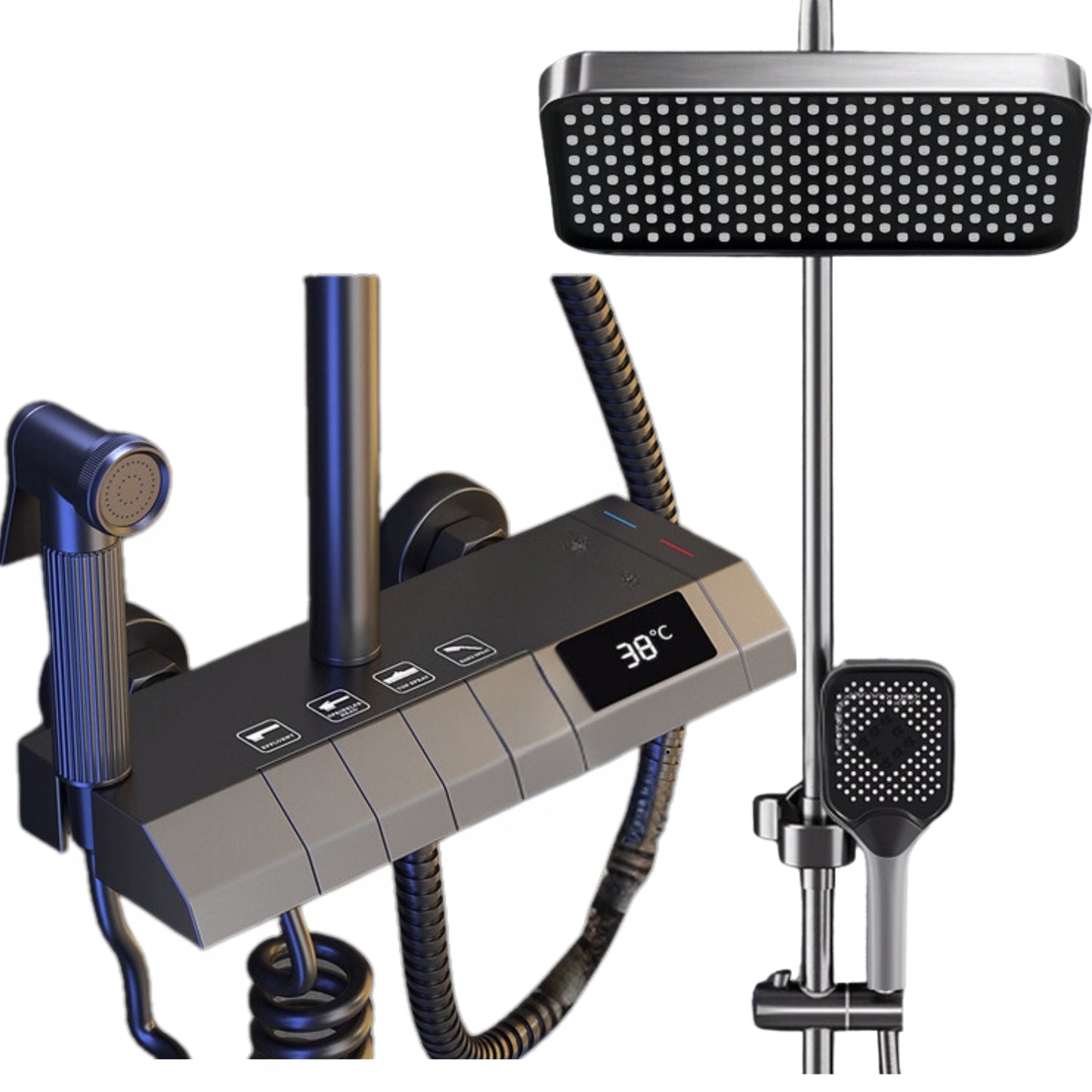 Coloana De Dus, Afisaj Temperatura Digital, Lumini LED, Fara Conectare La Curent Electric,Negru-Gri