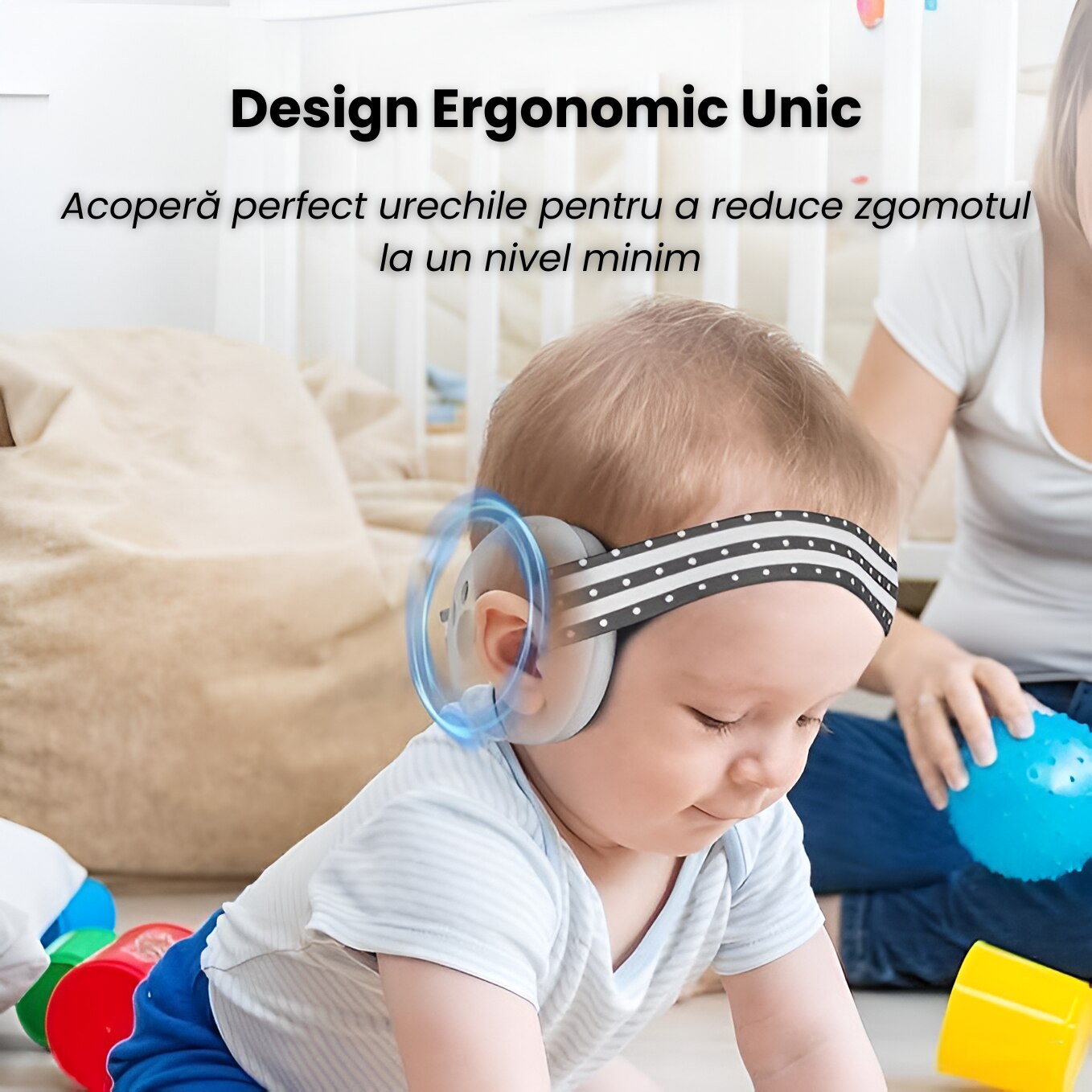 Casti Pentru Bebelusi Antifonice, Pliabile. Protectie Auditiva, Reglabile Si Usoare, Culoare Gri, Ideale Pentru Evenimente Zgomotoase, Alb