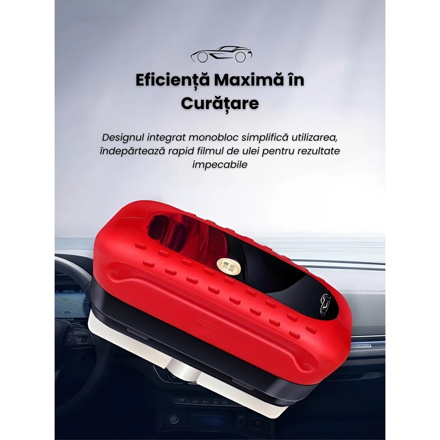 Perie Curatare Geamuri Si Parbriz Auto Cu Rezervor Detergent Si Rezerva Ulei Inclusa, Degresare Ulei Si Murdarie, Anti-Reflexie,Utilizare Interior Exterior