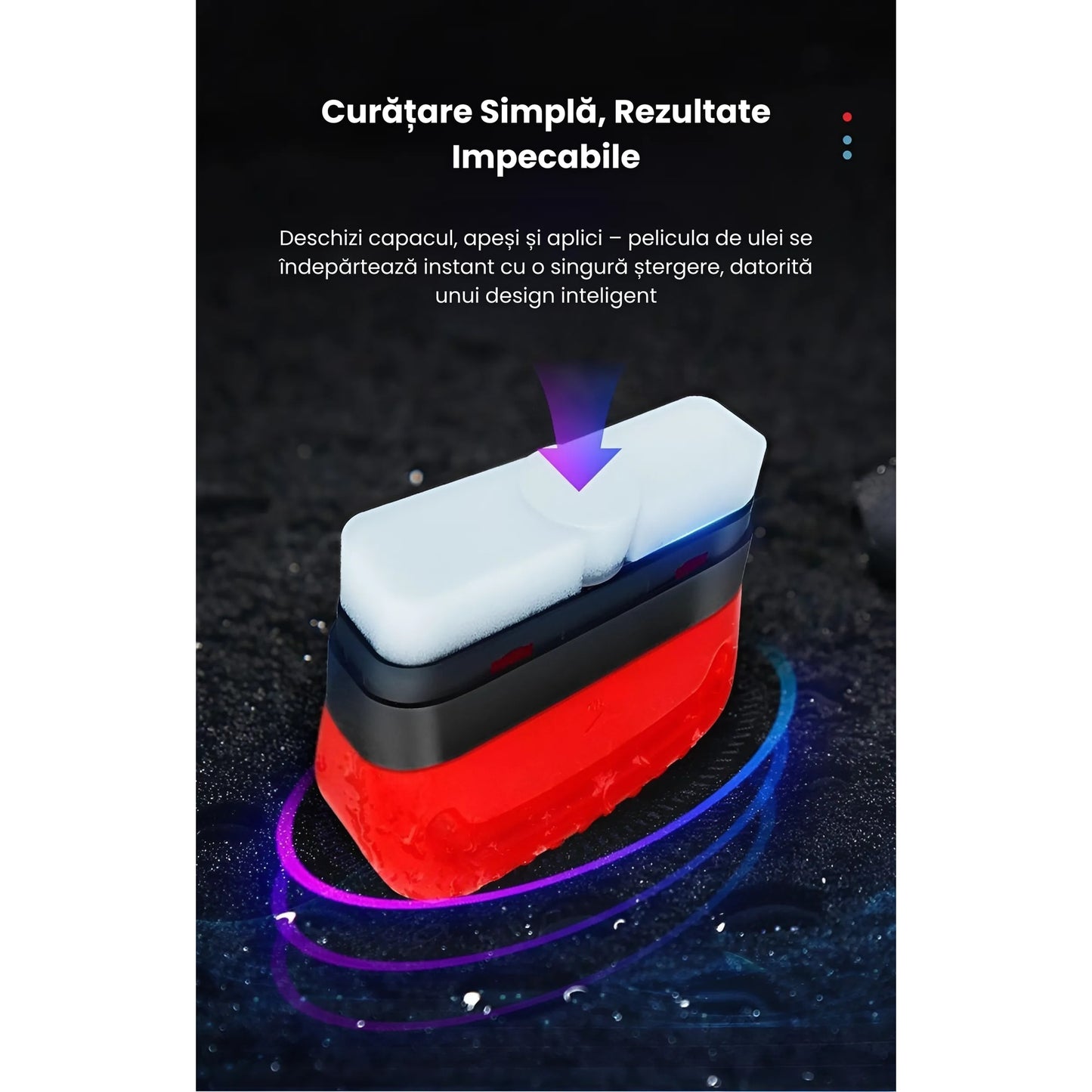 Perie Curatare Geamuri Si Parbriz Auto Cu Rezervor Detergent Si Rezerva Ulei Inclusa, Degresare Ulei Si Murdarie, Anti-Reflexie,Utilizare Interior Exterior