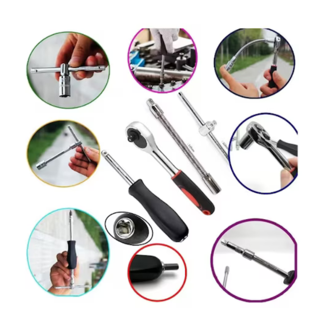 Trusa Chei Tubulare 48 Piese Cu Clichet Profesionala, Set Scule Auto Si Casa, Bituri Si Capete Diverse, Prelungitoare, Maner Clichet Rapid, T Bar, Adaptor,Culoare Rosu