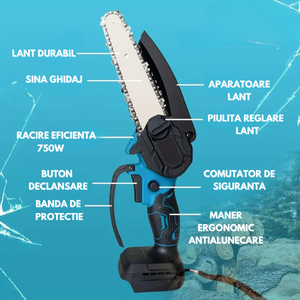 Ferastrau Electric Cu Lant Portabil,Pe Acumulator 21V Negru-Albastru