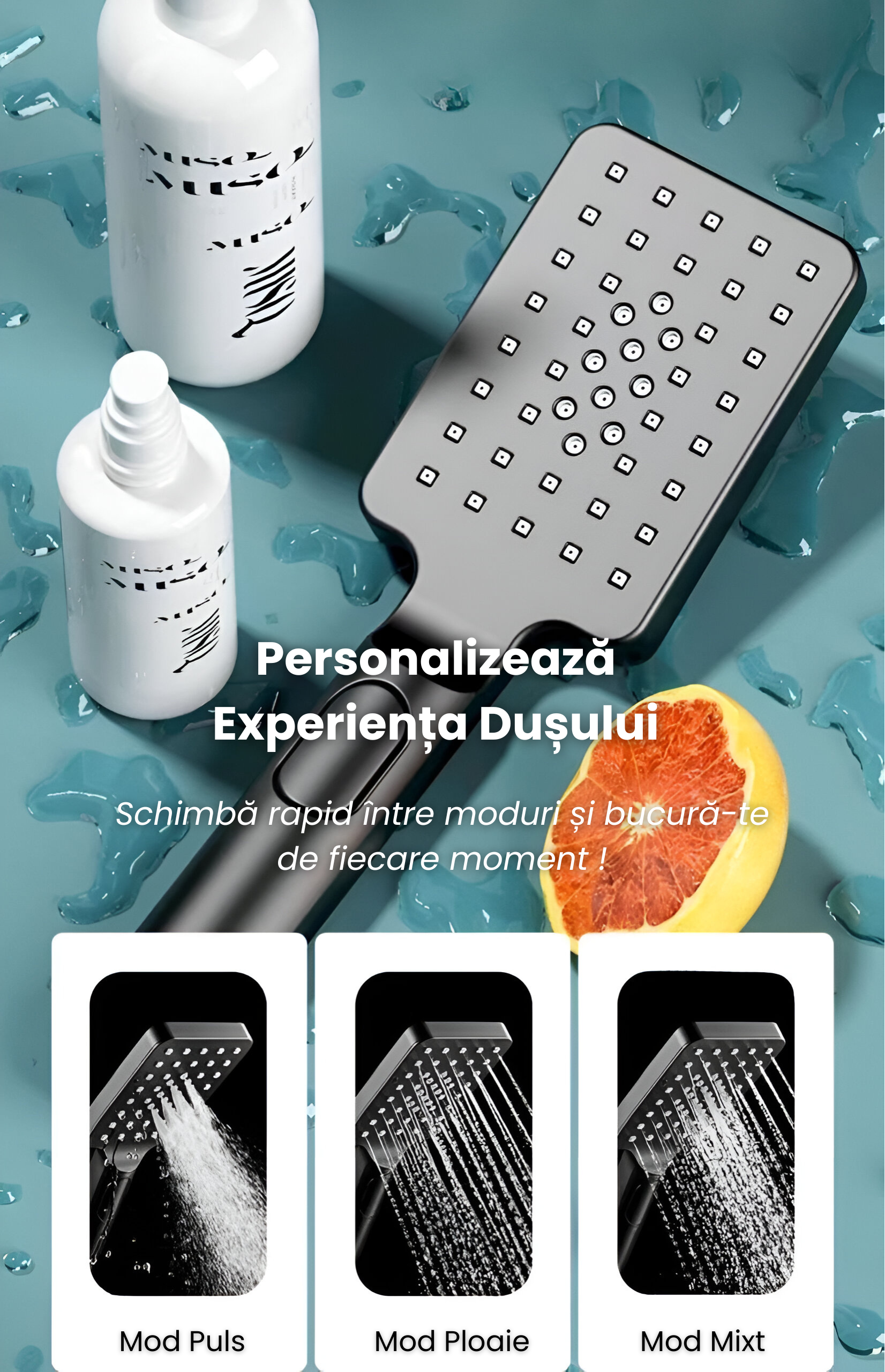 Coloana de Dus Smart, Butoane Interactive, 4 Moduri de Pulverizare,Negru