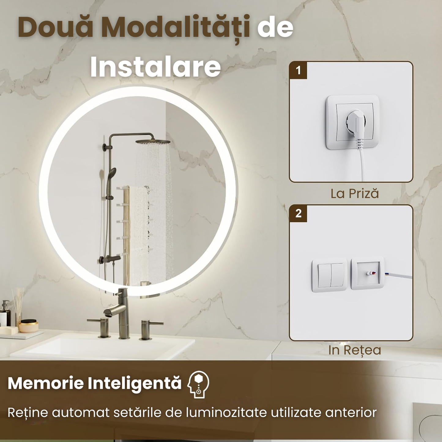 Oglinda Rotunda Baie LED Cu Functie Anti Aburire