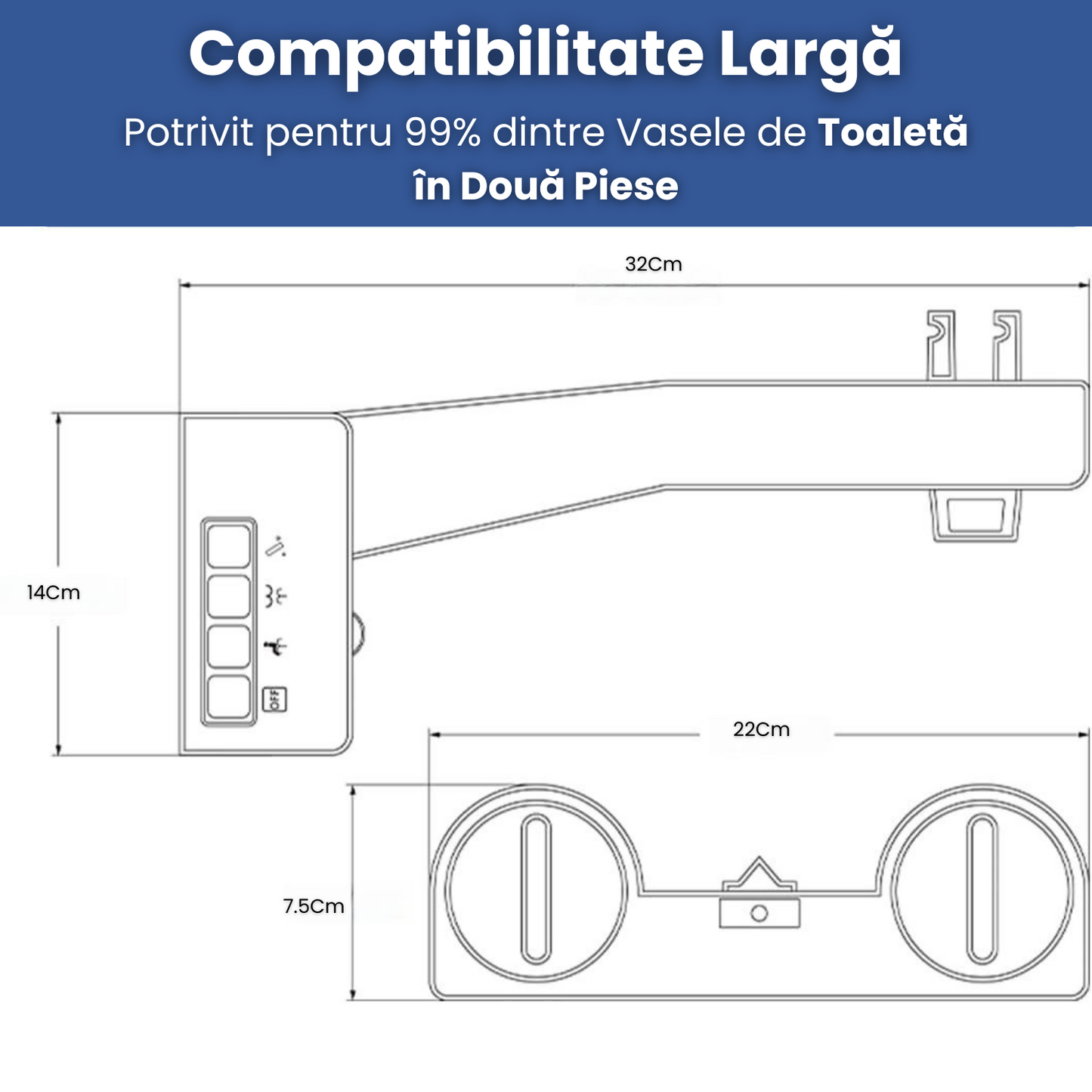 Bideu Electric Pentru Vas WC, Slim,Alb-Negru