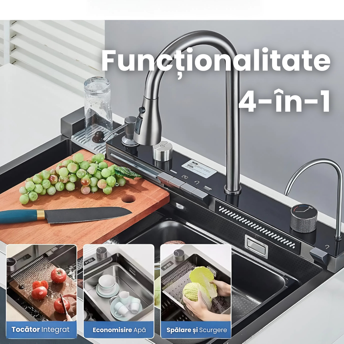 Chiuveta Inteligenta Multifunctionala 4-in-1 Cu Afisaj Digital Temperatura