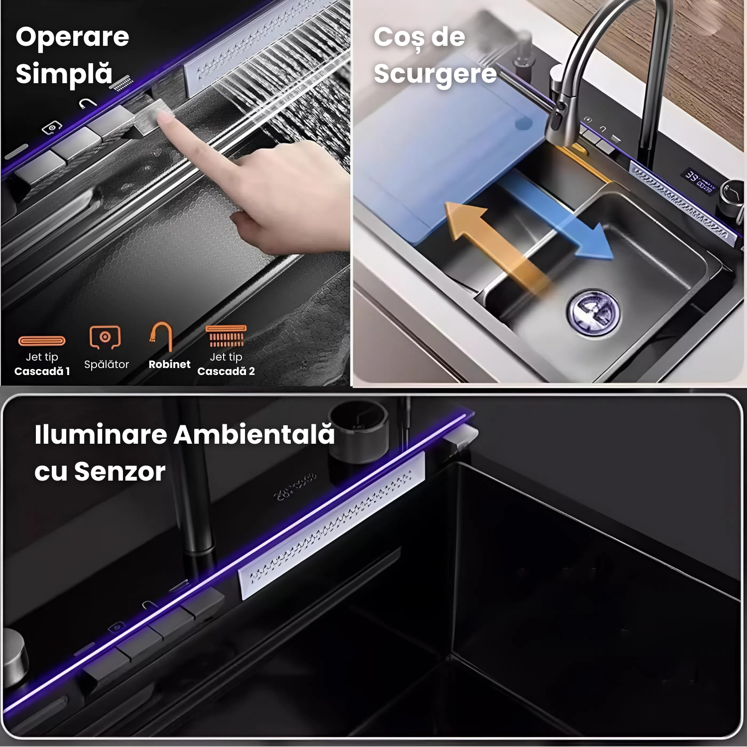 Chiuveta Inteligenta Multifunctionala 4-in-1 Cu Afisaj Digital Temperatura 80x45x25