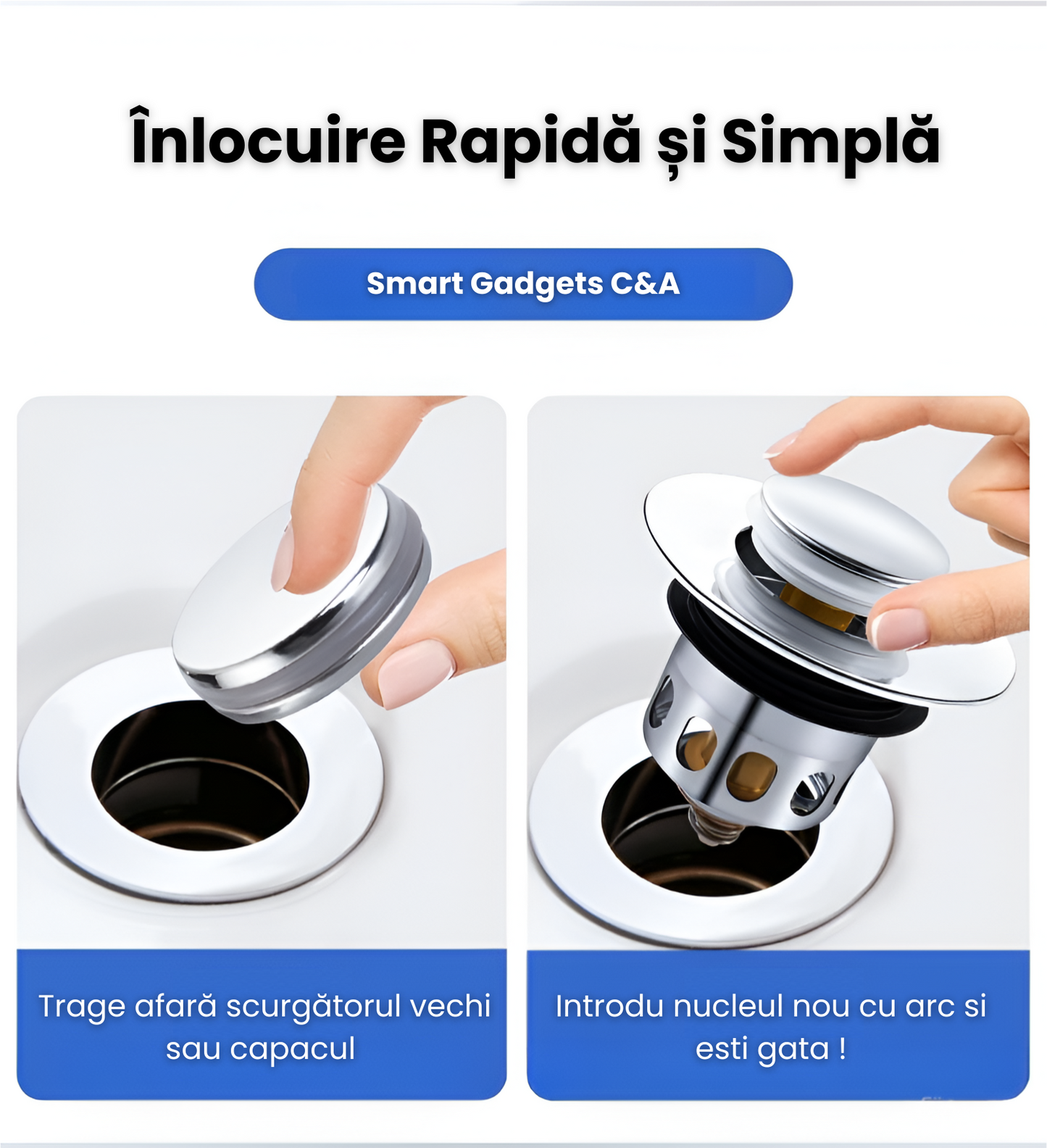 Dop Scurgere Universal pentru Lavoar, Cadă și Bucătărie, Cupru cu Arc, Rezistent la Rugină, Drenaj Rapid, Filtrare Anti-Blocare, Instalare Simplă