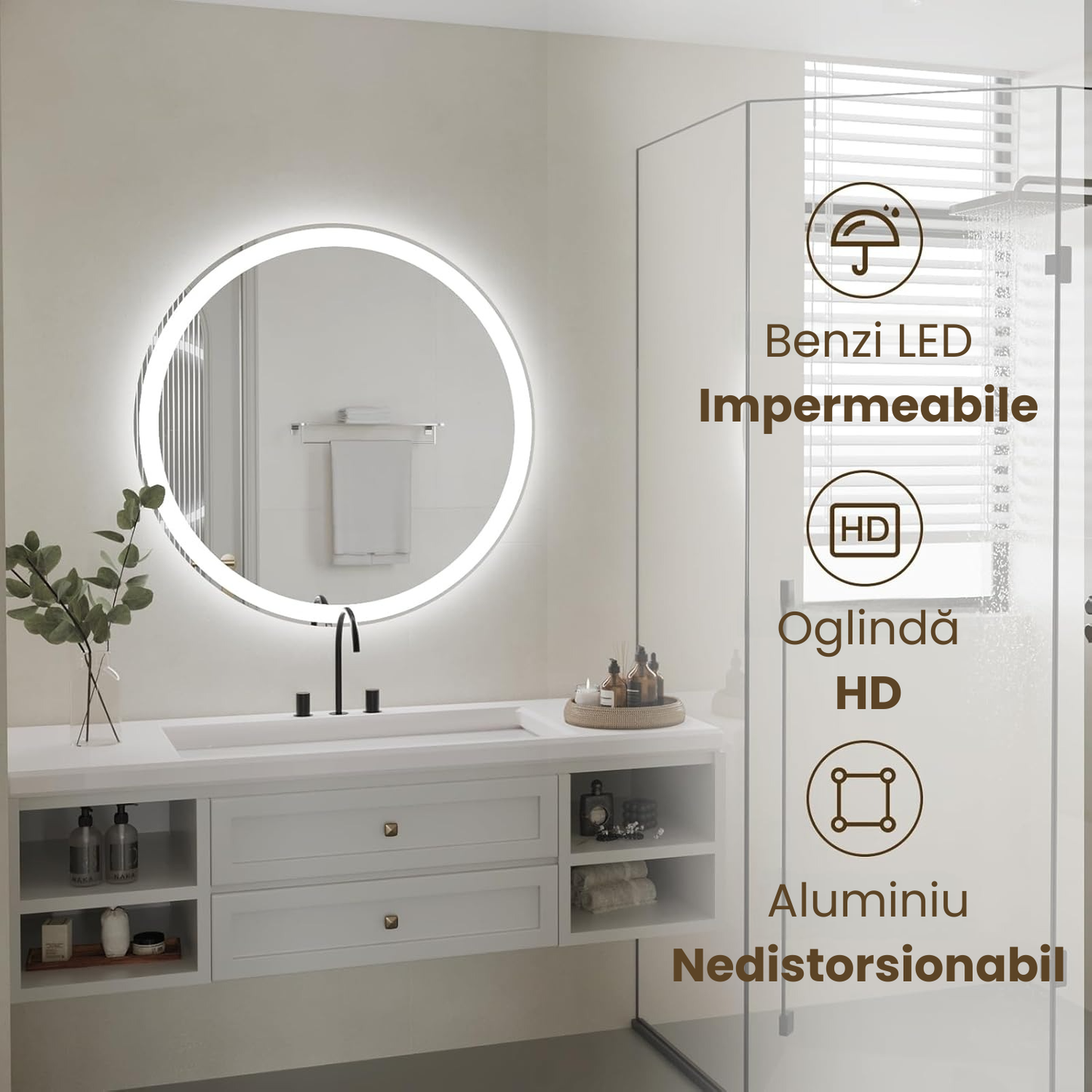 Oglinda Rotunda Baie LED Cu Functie Anti Aburire