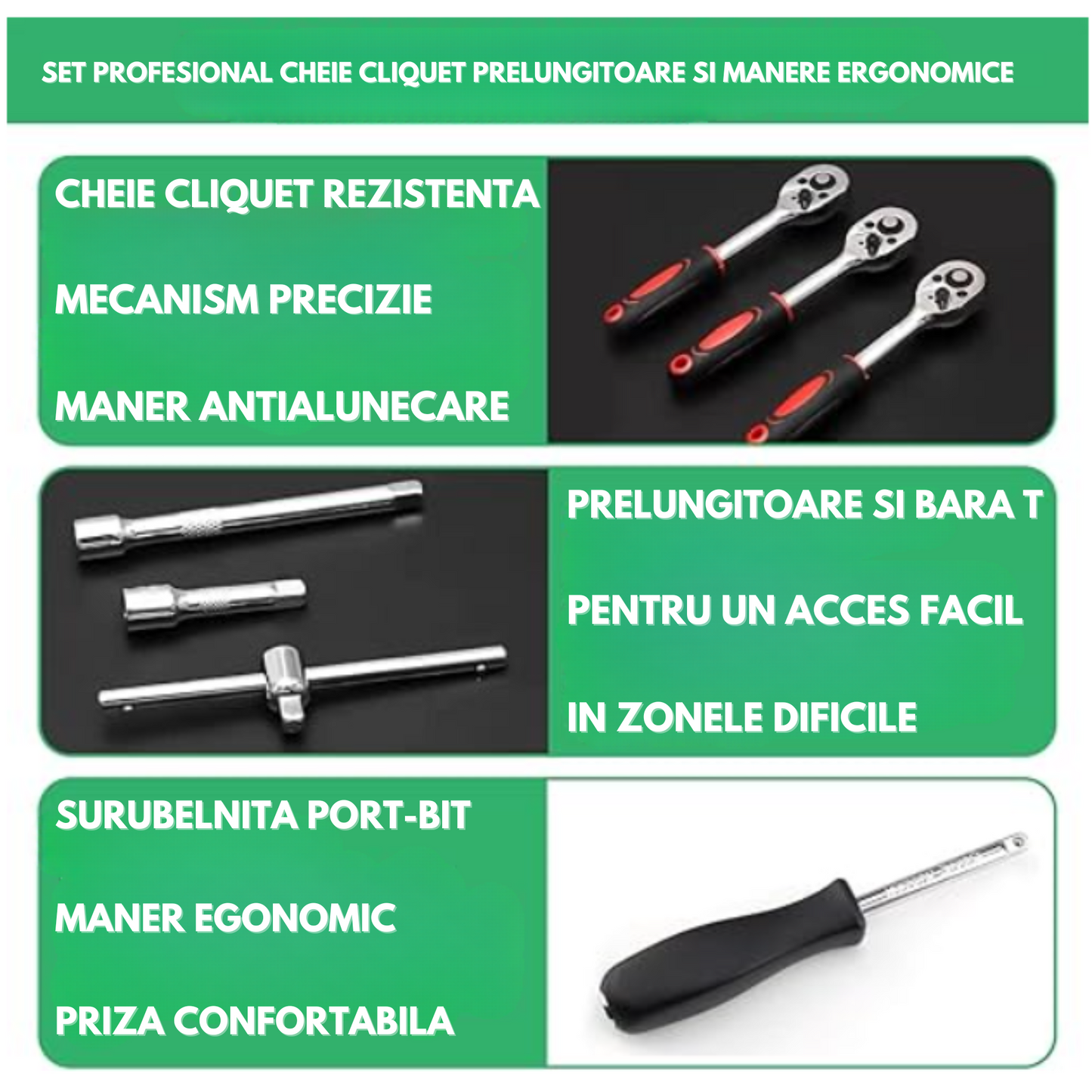 Trusa Chei Tubulare 48 Piese Cu Clichet Profesionala, Set Scule Auto Si Casa, Bituri Si Capete Diverse, Prelungitoare, Maner Clichet Rapid, T Bar, Adaptor,Culoare Rosu