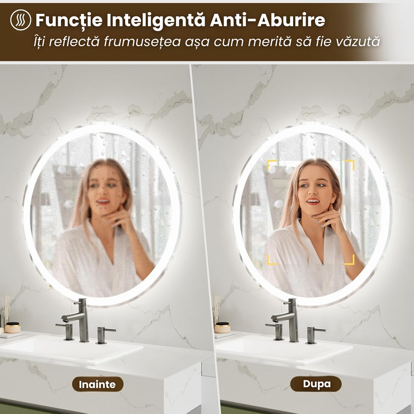 Oglinda Rotunda Baie LED Cu Functie Anti Aburire