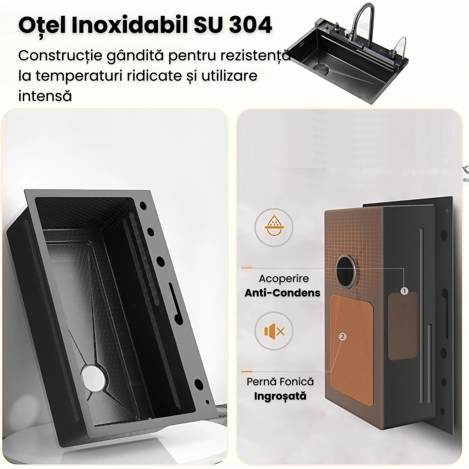 Chiuveta Inteligenta Multifunctionala 4-in-1 Cu Afisaj Digital Temperatura 80x45x25