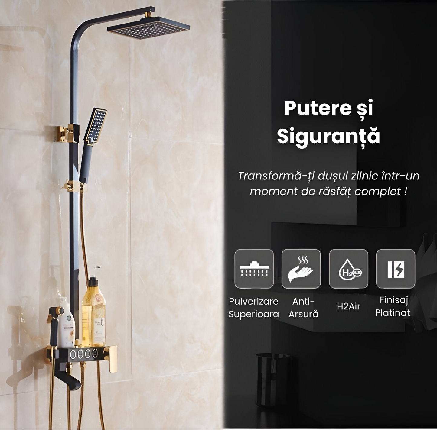 Coloana de Dus Smart, Butoane Interactive, 4 Moduri de Pulverizare, Tehnologie de Pulverizare cu Aer, Materiale Premium, Para Dus, Robinet Ascuns,Bronz Negru