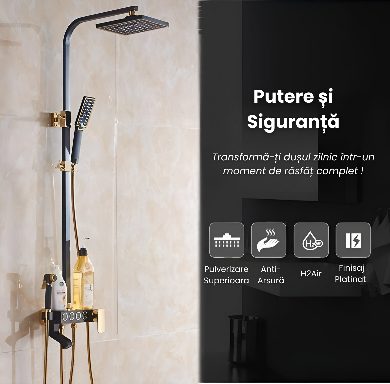 Coloana de Dus Smart, Butoane Interactive, 4 Moduri de Pulverizare,Bronz Negru