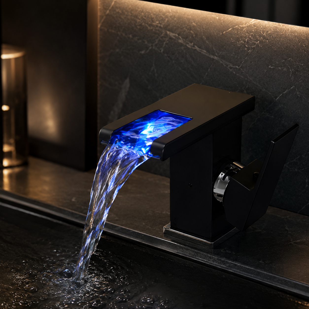 Robinet LED Cascada Modern, Jet RGB,Negru