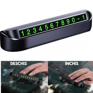 Placuta Numar Telefon Parcare Auto, Afisaj Retractabil Cu Sistem Magnetic, Instalare Pe Bord, Numar Vizibil Noaptea Si Ziua, Accesorii Incluse Pentru Personalizare, Negru