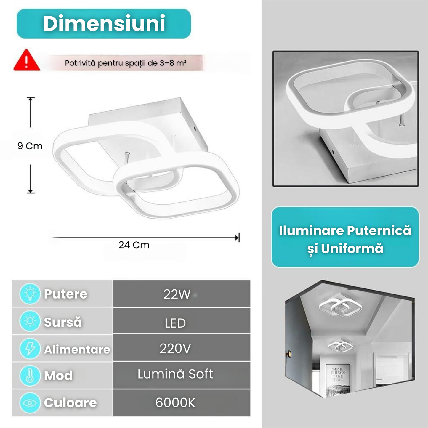 Lustra LED Moderna 22W, Iluminare Puternica Uniforma