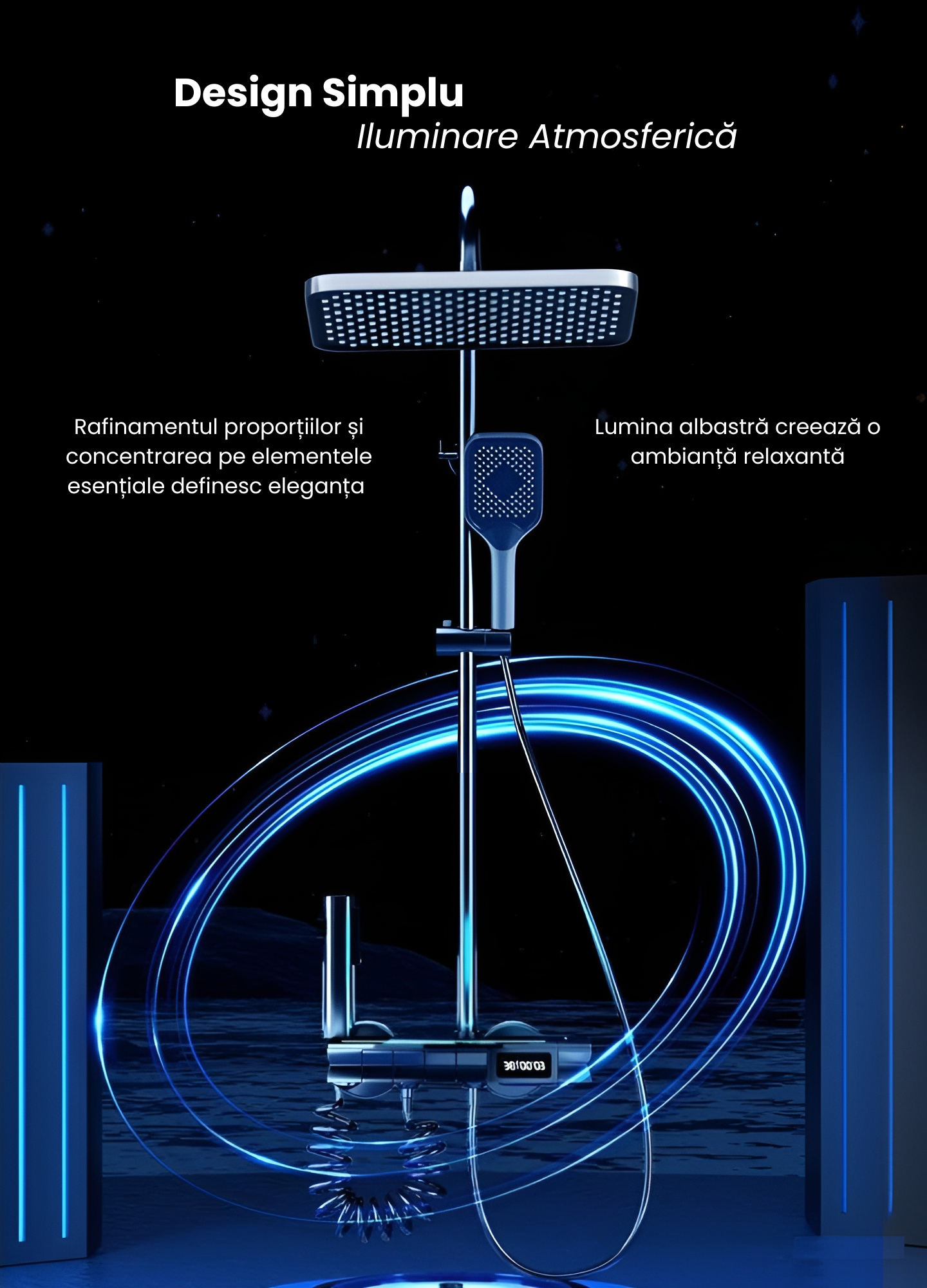 Coloana De Dus Completa, Afisaj Temperatura Digital, Lumini LED, Butoane Piano, Inaltime Reglabila