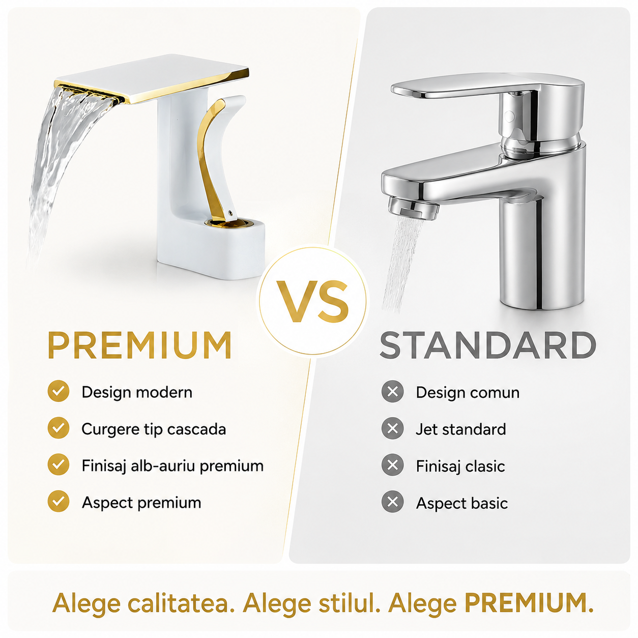 Baterie Chiuveta Baie, Premium Class, Alb-Auriu, 19 CM