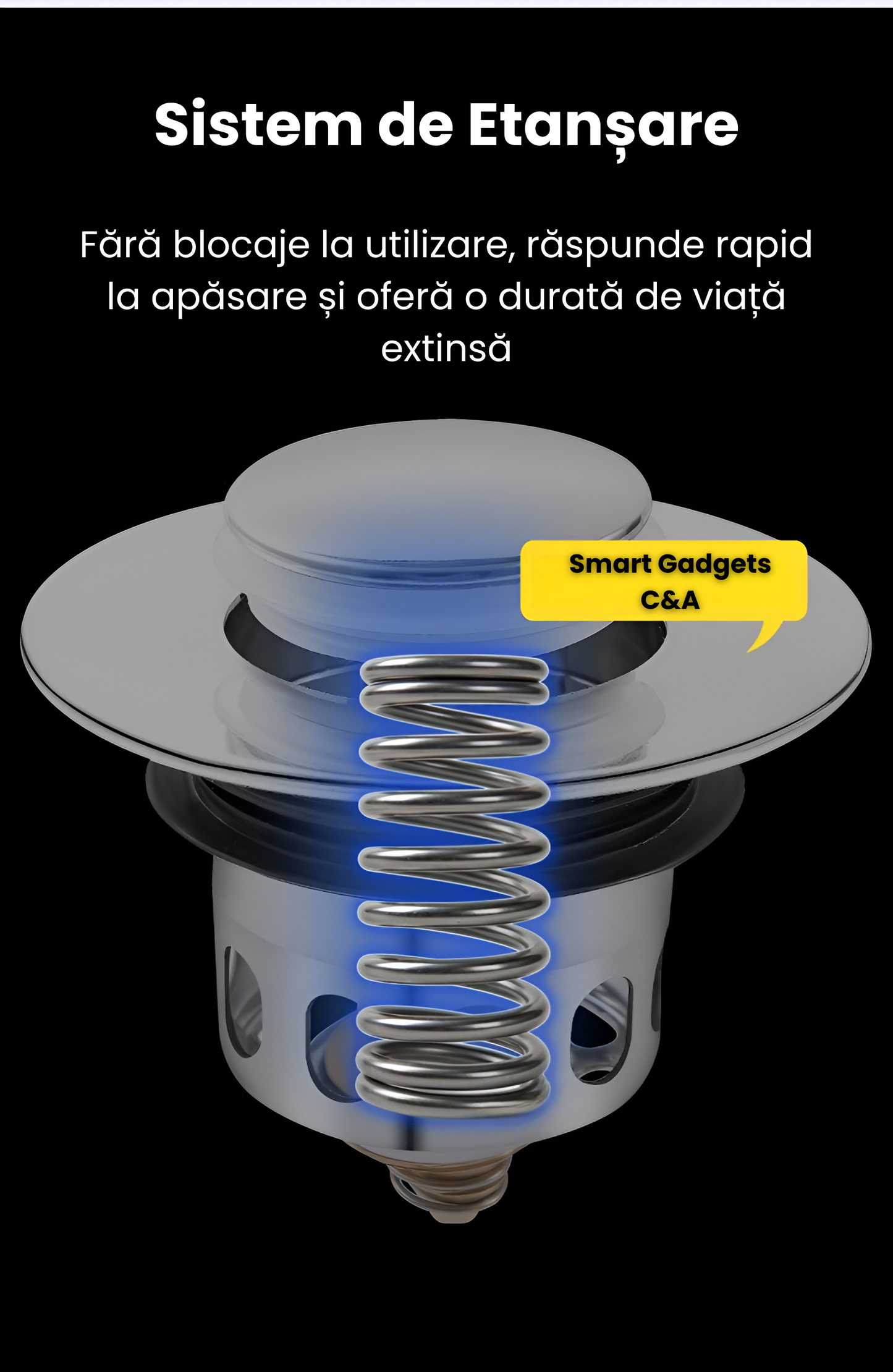 Dop Scurgere Universal pentru Lavoar, Cadă și Bucătărie, Cupru cu Arc, Rezistent la Rugină, Drenaj Rapid, Filtrare Anti-Blocare, Instalare Simplă