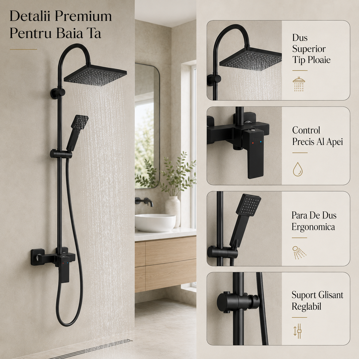 Coloana Dus Premium Pentru Baie Cu Baterie Mixer