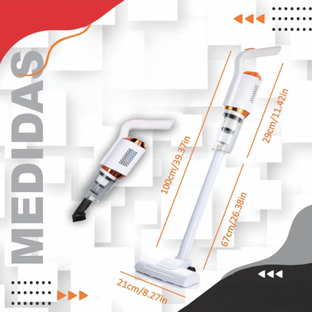 Aspirator Vertical Si De Mana 2 In 1, 120W Putere, Filtru Hepa Lavabil, Portabil Cu Incarcare USB, Ultra Usor Si Versatil Pentru Parchet, Canapea, Colturi Si Suprafete Delicate, Design Alb Cu Accente Portocalii, Smart Gadgets C&A