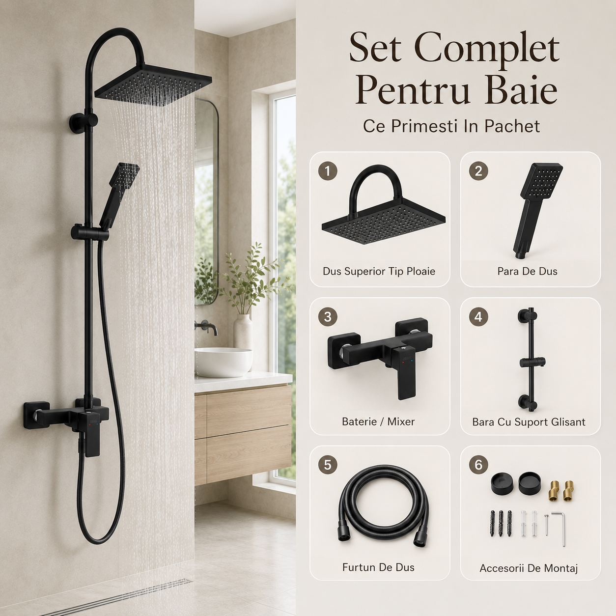 Coloana Dus Premium Pentru Baie Cu Baterie Mixer