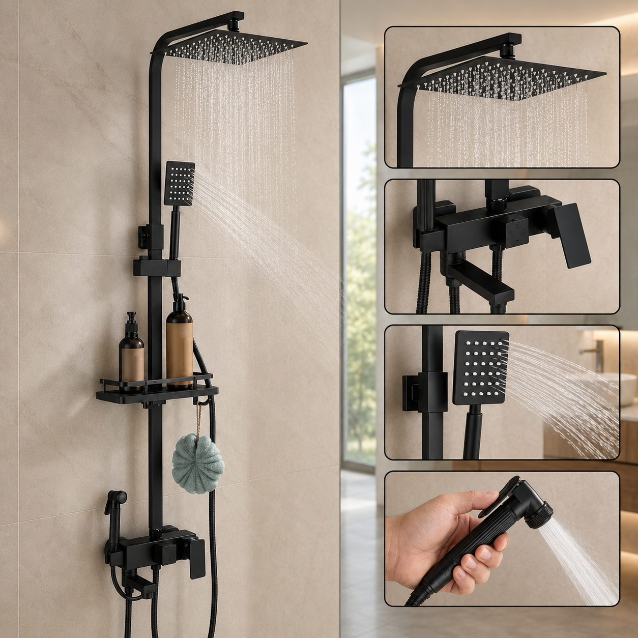 Set Dus Complet Pentru Baie, Coloana De Dus Neagra