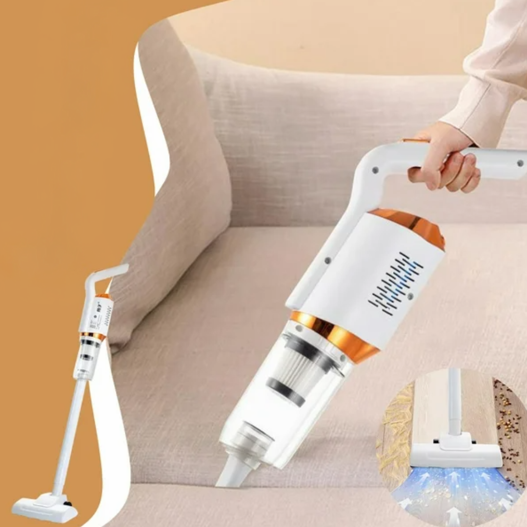 Aspirator Vertical Si De Mana 2 In 1, 120W Putere, Filtru Hepa Lavabil, Portabil Cu Incarcare USB, Ultra Usor Si Versatil Pentru Parchet, Canapea, Colturi Si Suprafete Delicate, Design Alb Cu Accente Portocalii, Smart Gadgets C&A
