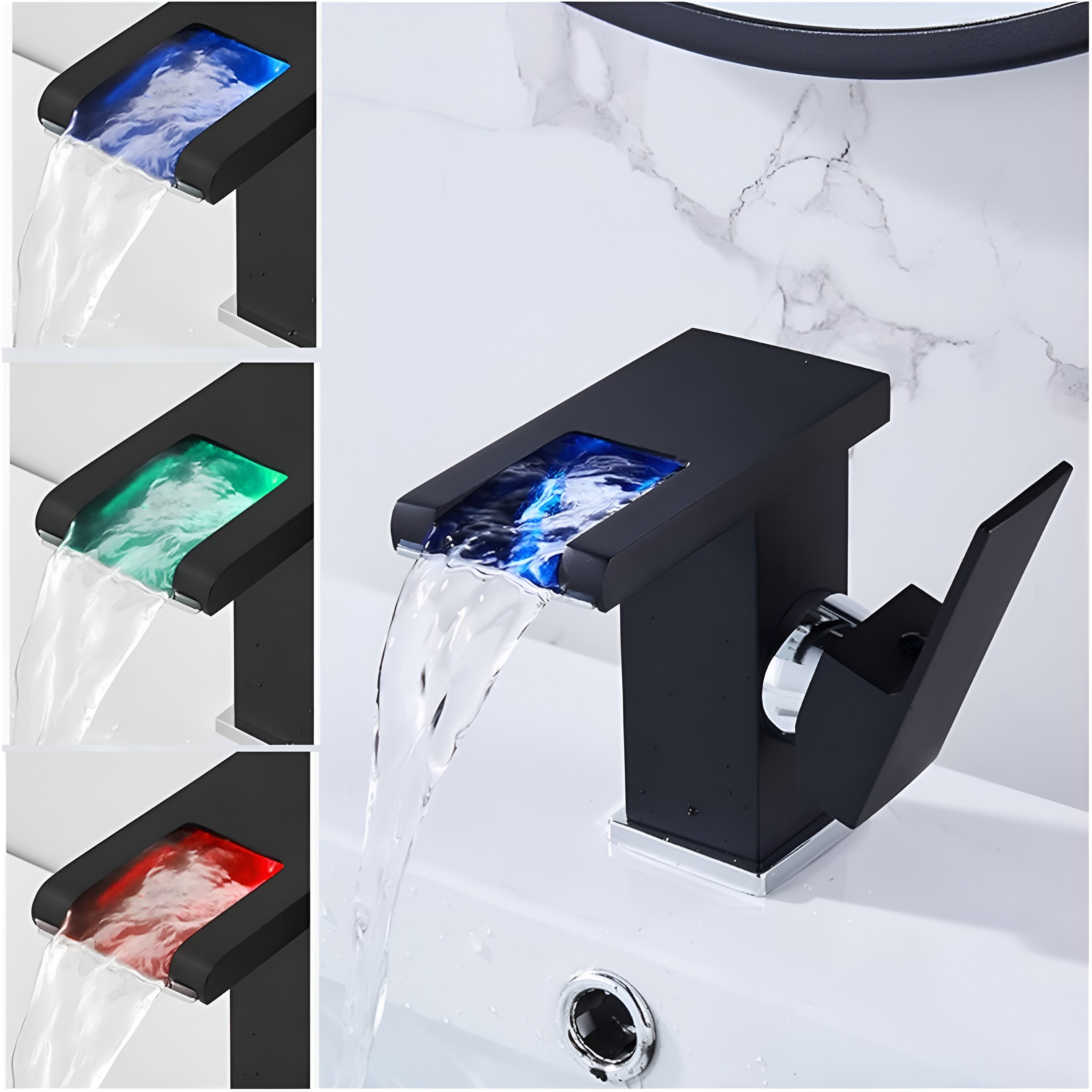 Robinet LED Cascada Modern, Jet RGB,Negru
