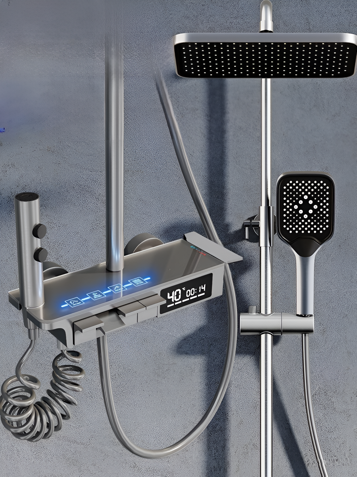 Coloana De Dus, Afisaj Temperatura Digital, Lumini LED, Gri