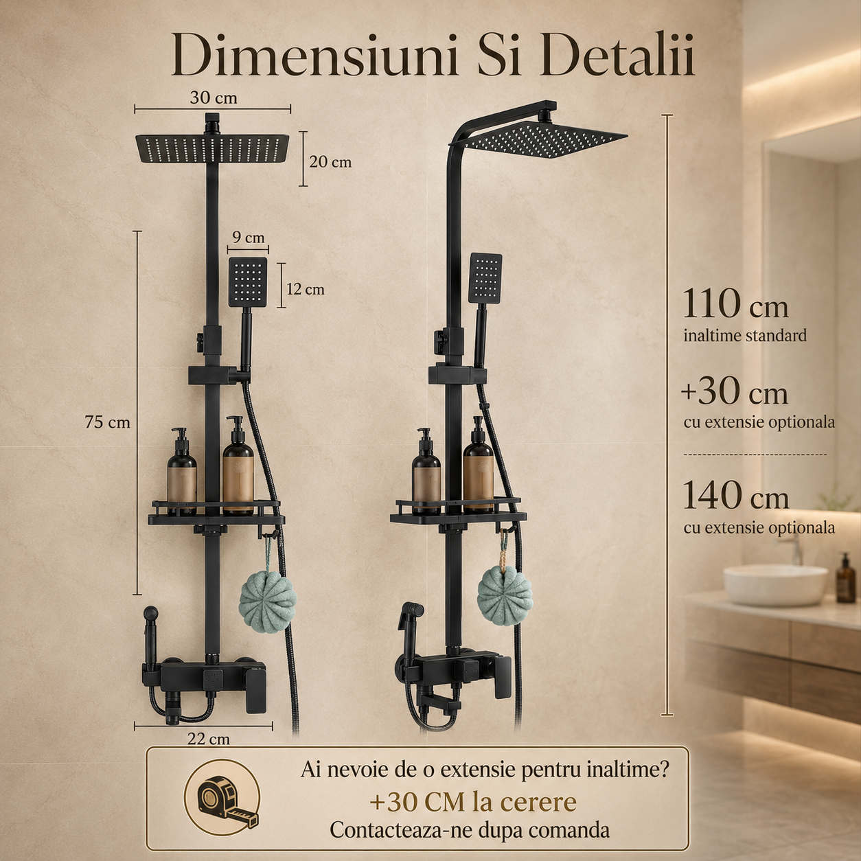 Set Dus Complet Pentru Baie, Coloana De Dus Neagra