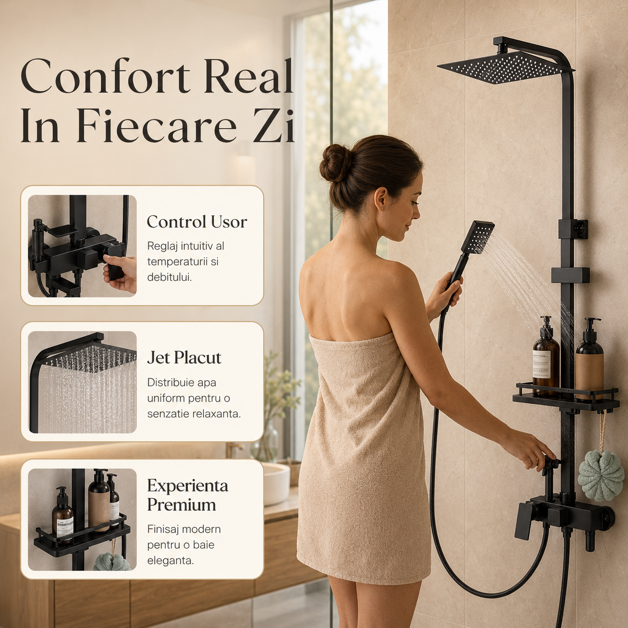 Set Dus Complet Pentru Baie, Coloana De Dus Neagra