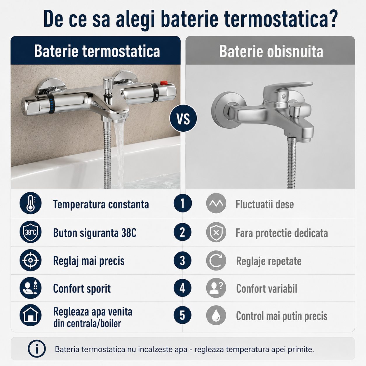 Baterie Cada Cu Termostat,Alama, Control al Temperaturii la 38°C