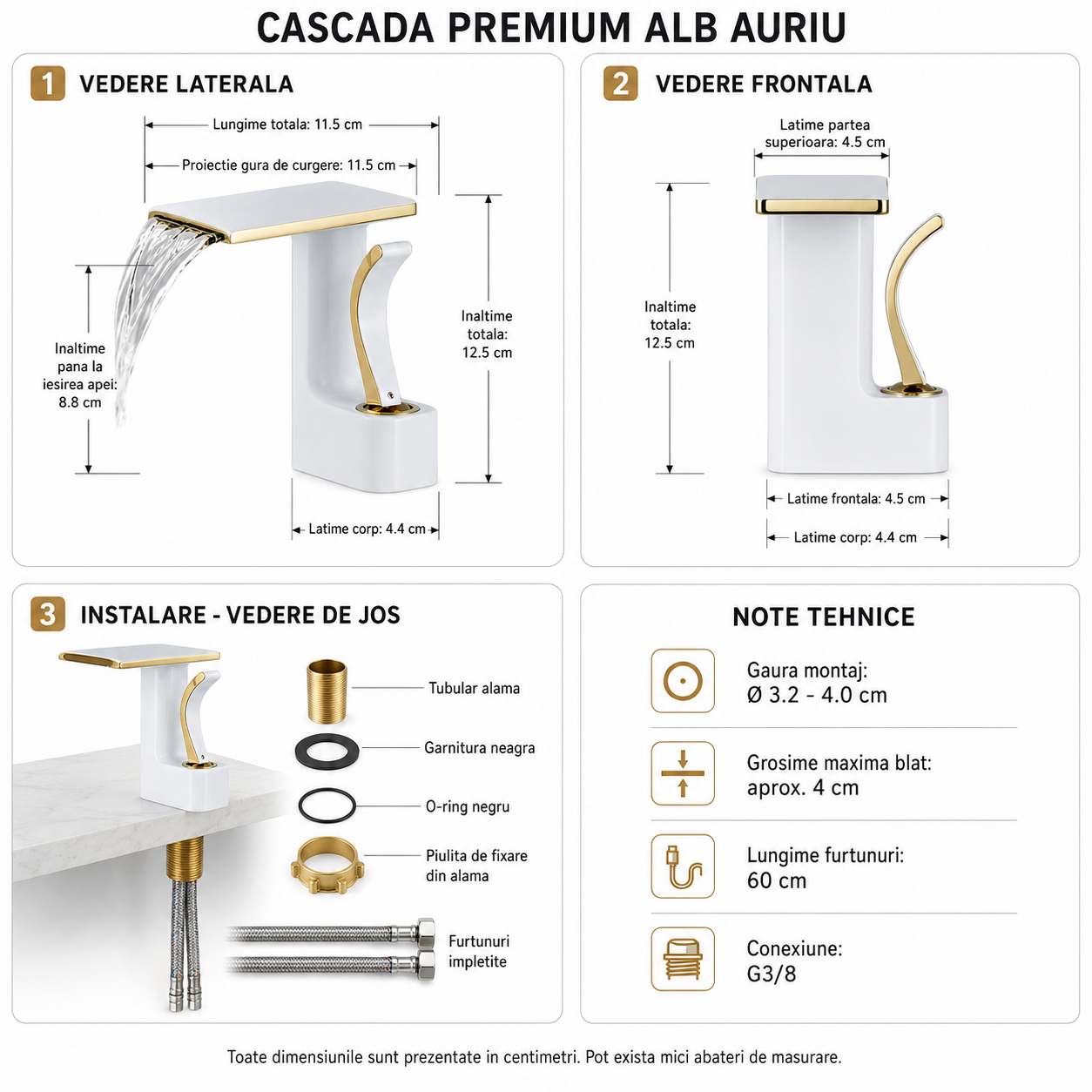Baterie Chiuveta Baie, Premium Class, Alb-Auriu, 19 CM