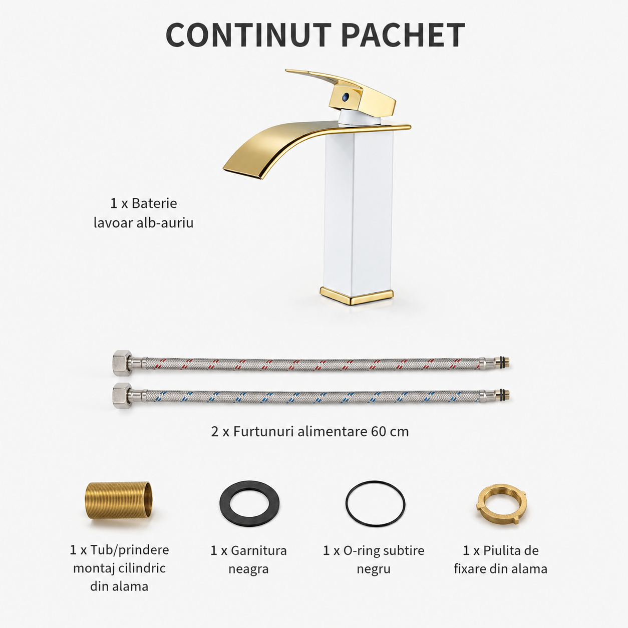 Baterie Baie Cascada, Design Premium, Jet Tip Cascada, Alb-Auriu